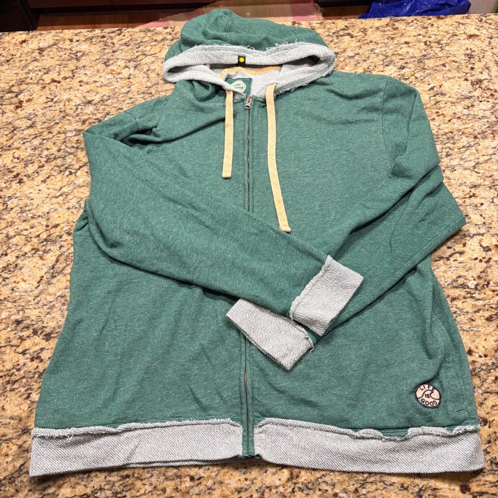 Life is Good Womens XXL Green Heathered Full Zip French Terry Hoodie Classic Fit